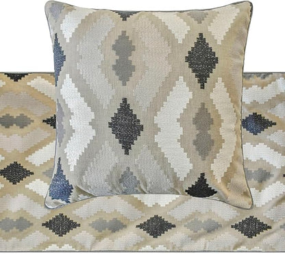 The HomeCentric King/Queen/Twin Beige Decorative Bed Runner King 90"x18" Bed Runner Without Pillow Cover, Embroidery,Aztec Bed Scarf on Linen Fabric - Thread Tale