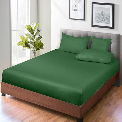 ROYALE LINENS 300 Thread Count 100% Long Staple Combed Cotton Fitted Sheet King - Super Soft Deep Pocket Bottom Sheet - Fitted Sheets Only - Elastic Sheets (King, Hunter Green)