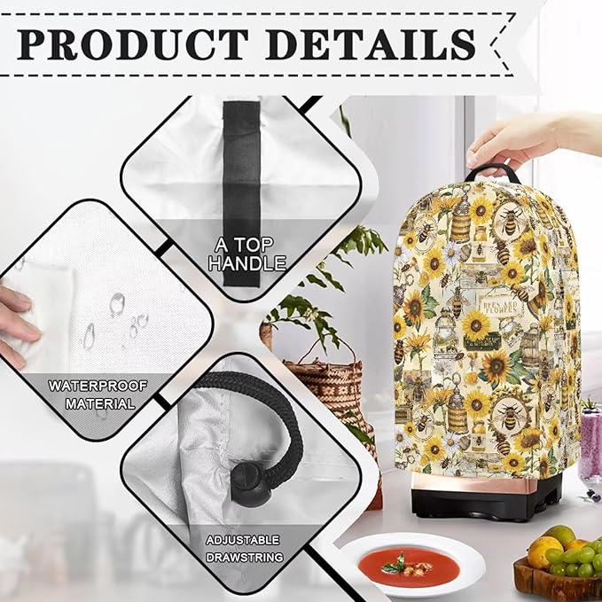 Blender Cover Stand Mixer Covers Sunflower Bee Anti Fingerprint Dust Covers Juicer Cover for Home Kitchen Universal Appliance
