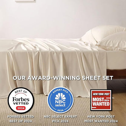 Bedsure King Size Sheets Set, Cooling Sheets for Hot Sleepers, Rayon Derived from Bamboo, Breathable & Soft, Deep Pocket Up to 16 Inches, Hotel Luxury Silky Bedding, Light Beige