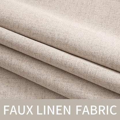 MIULEE 90 Inches Linen Textured Curtains for Bedroom 100% Blackout Thermal Insulated Natural Beige Grommet Room Darkening Curtains & Drapes Luxury Decor for Living Room Nursery 52 x 90 Inch (2 Panels)