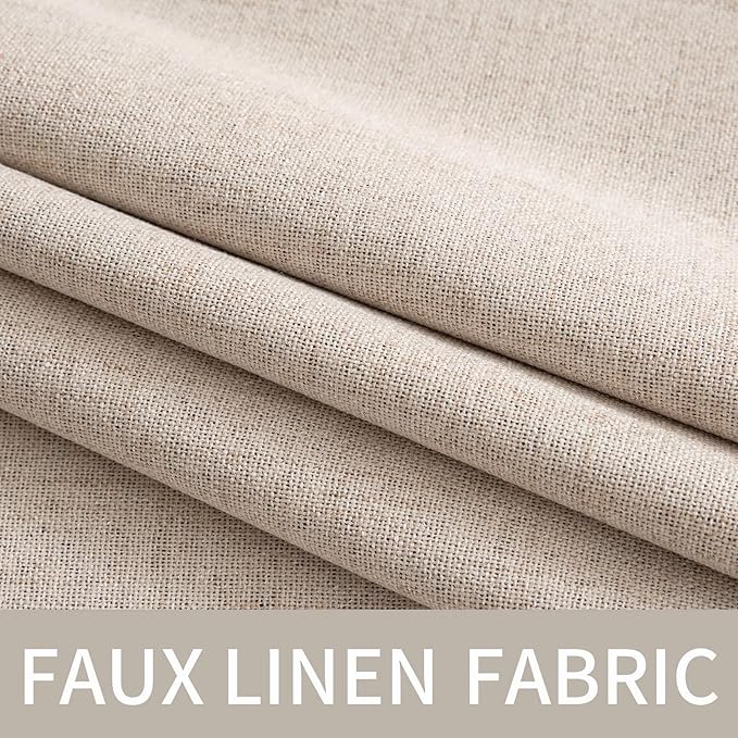 MIULEE 100% Blackout Linen Textured Curtains for Bedroom Solid Thermal Insulated Natural Beige Grommet Room Darkening Curtains & Drapes Luxury Decor for Living Room Nursery 52 x 92 Inch (2 Panels)