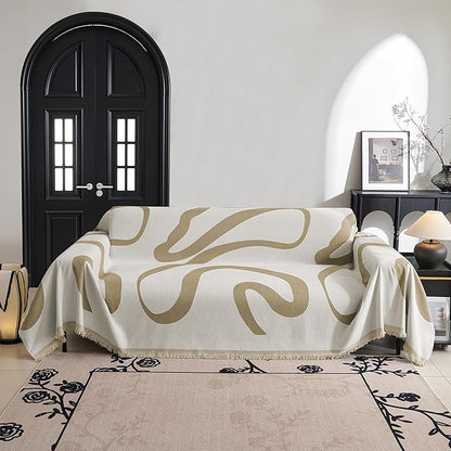 MYSKY HOME Couch Cover for 3 Cushion Sofa, Super Soft Boho Couch Covers for Dogs Washable, Jacquard Slipcover Furniture Protector for Living Room, 91" x 118", Khaki Curve