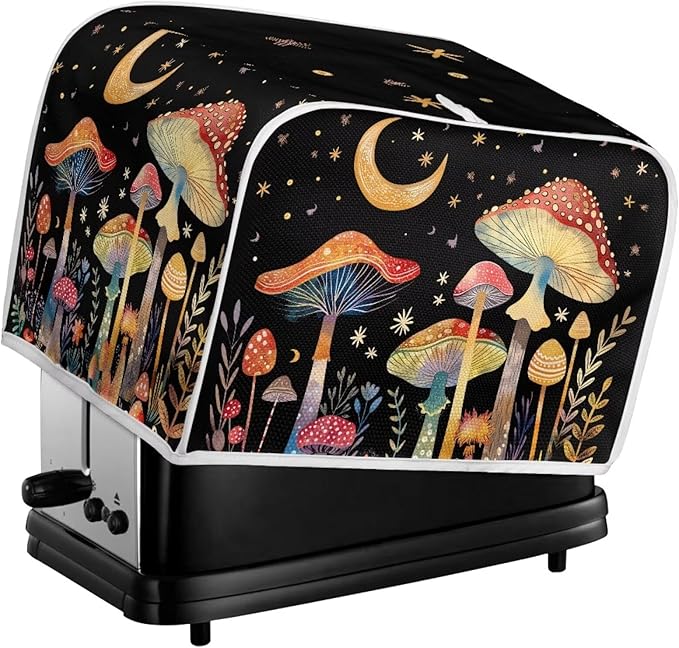 ZFRXIGN Mushroom Toaster Covers 4 Slice Toaster Dust Cover Moon Night Toaster Bag Kitchen Appliance Covers Toaster Oven Dustproof Cover Machine Washable Toaster Cover Galaxy Black