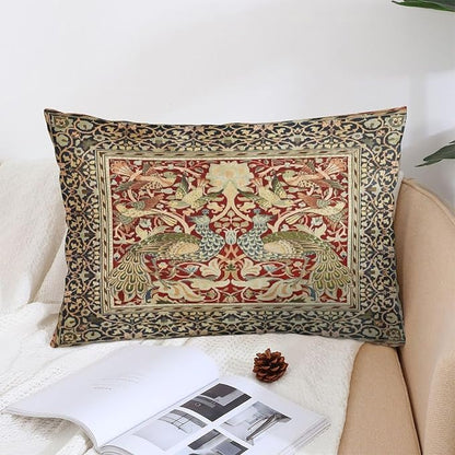 Vintage Peacock Floral William Morris Throw Pillow Covers 12x20 Inch Aesthetic Pillow Velvet Decorative Pillowcase Home Decor Living Room Cushion Case for Bed Sofa Couch