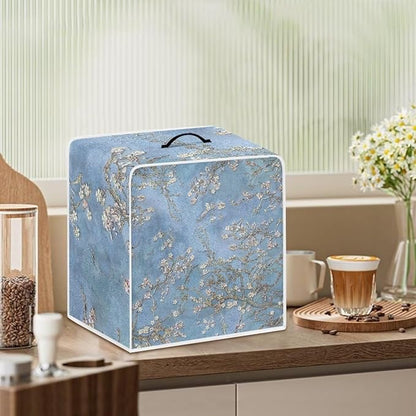 Oil Painting Style Coffee Maker Covers With Top Handle Folding Coffee Machine Dust Covers For Blender Mixer Juice Machine Keep Office Home Kitchen Clean Almond Blossoming Blue