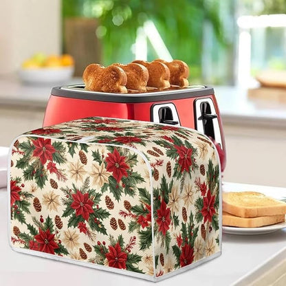 ZFRXIGN Christmas Flower Toaster Covers Mushroom Toaster Cover 4 Slice Small Appliance Covers Kitchen Microwave Oven Dust Cover Case Protector Toaster Covers Poinsettia Floral Beige