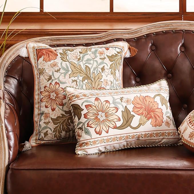 Rectangle Throw Pillow Cover,Orange Floral Farmhouse with Wild Flowers Pattern Cozy Velvet Pillowcases,Decor Lumbar Pillows Cushion Covers for Couch Sofa Bed Car Chair,12"x20"