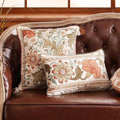 Throw Pillow Covers Pack of 2,Orange Floral Farmhouse with Wild Flowers Pattern Cozy Velvet Pillowcases,Decoration Square Pillows Cushion Covers for Couch Sofa Bed Car Chair,18"x18"