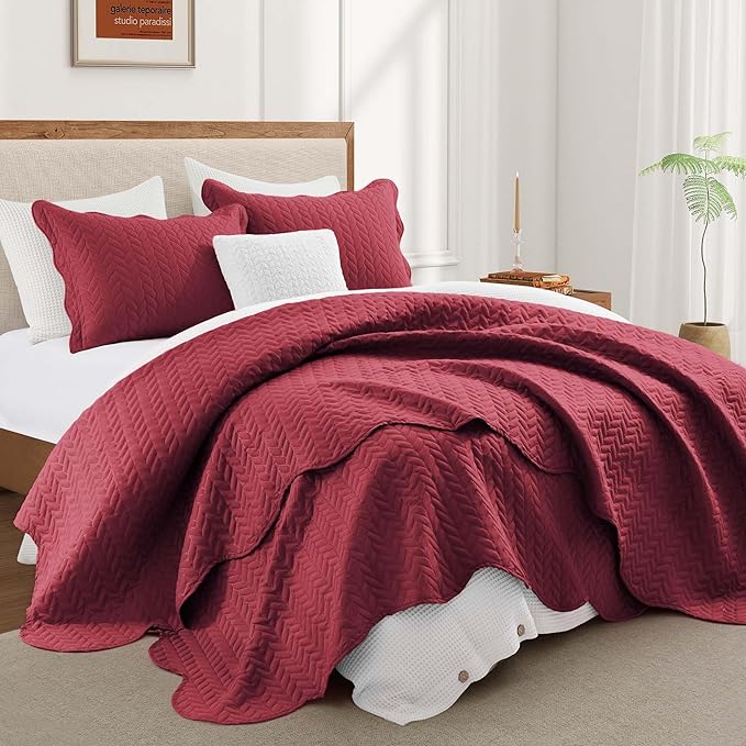 IR Imperial Rooms 8 Pack California King Quilt Bedding Set (118"x106") - Bulk Wholesale for Hotels, Guest Bedroom & Airbnbs - Lightweight Microfiber Reversible Embossed Quilts Bedspread (Burgundy)