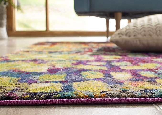 SAFAVIEH Monaco Collection Runner Rug - 2'3" x 18', Pink & Multi, Boho Chic Abstract Watercolor Design, Non-Shedding & Easy Care, Ideal for High Traffic Areas in Living Room, Bedroom (MNC225D)