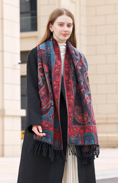 Wander Agio Warm Fashion Scarf Long Shawl Large Blanket Winter Wraps Scarves for Women Cashmere Jacquard Vintage Paisley