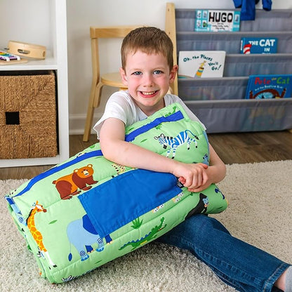 Wildkin Kids Original Nap Mat – Cozy Kids Sleep Mat with Pillow, Ideal for School & Travel - Wild Animals