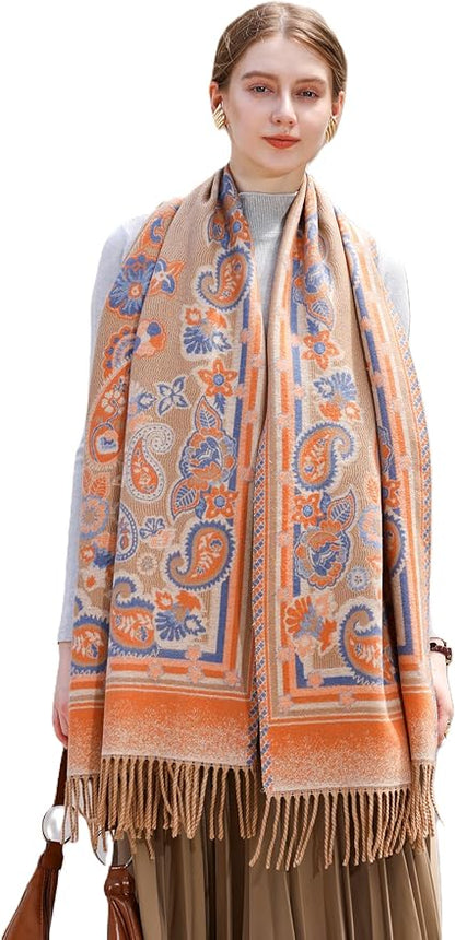 Wander Agio Warm Fashion Scarf Long Shawl Large Blanket Winter Wraps Scarves for Women Cashmere Jacquard Vintage Paisley