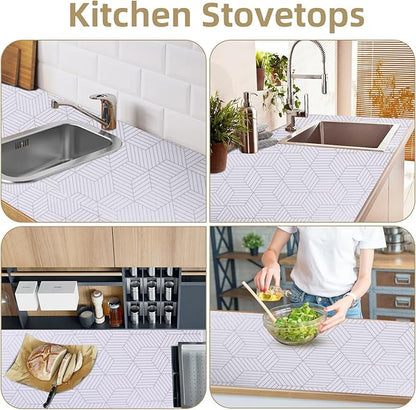 Shelf Liners for Kitchen Cabinets Non Adhesive Shelf Liner Paper Non-Slip Thickened Drawer Liner Easy to Clean for Tool Box Refrigerator with Knife and Tape Measure, Silver Geometric, 17.3 x 236.2 in