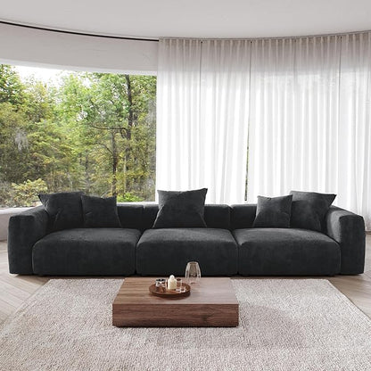 JACH 142"" Luxurious Sectional Couch Sofa with 5 Pillows, Deep Seat Modular Sectional Couch, Cushion Covers Removable, Huge Plus Sofas Couches for Living Room, Office, Apartment, Black, 3-Seater