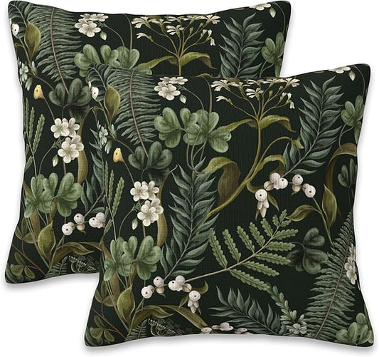Spring Floral Throw Pillow Covers Set of 2 Green Herbs Botanical Pillow Covers 16x16 Inch Modern Farmhouse Home Decorative Pillow Cases Cushion Cover for Sofa Living Room Office