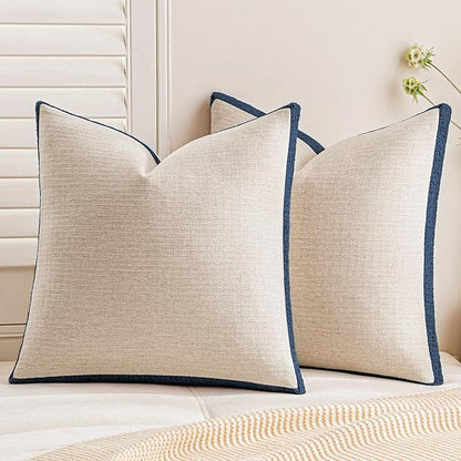 a moment Loop Yarn Linen-Like Pillow Cover Natural Soft Decorative Throw Pillow Case Farmhouse 18x18 Inch, Bohemian Textured Cushion Cover for Sofa Bed, Wrinkle-Resistant Home Decor Navy Blue
