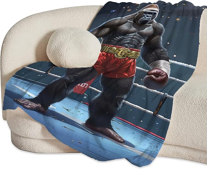 Gorilla Boxing Throw Blanket, 60"x80", Black, 100% Microfiber, Heavy Weight, Water Resistant, Perfect for Couch, Bed, Camping, Gift
