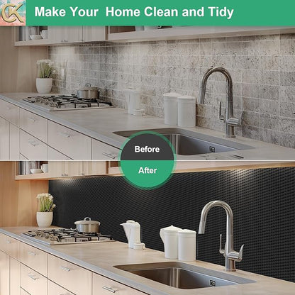 Self-Adhesive Shelf Liner Kitchen Liner, Waterproof Backed Paper Easy Peel and Stick Contact Liner Without Residue for Decor Your Desk Surface, Kitchen Countertops (Black, 23.6 x 236.2 inches)