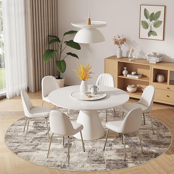 Abstract Living Room Rug 9x9 - Modern Washable Soft Thin Area Rug for Living Room Bedroom Under Dining Table - Neutral Indoor Floor Rug Carpets for Home Office Playroom Nursery - Brown