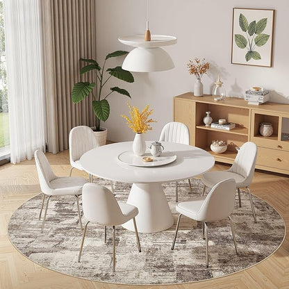 Abstract Living Room Rug 9x9 - Modern Washable Soft Thin Area Rug for Living Room Bedroom Under Dining Table - Neutral Indoor Floor Rug Carpets for Home Office Playroom Nursery - Brown