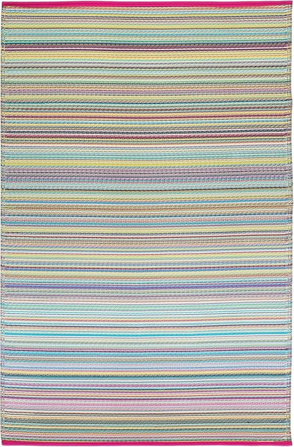 Fab Habitat Outdoor Rug - Waterproof, Fade Resistant, Crease-Free - Premium Recycled Plastic - Striped - Porch, Deck, Balcony, Mudroom, Laundry Room, Patio - Cancun - Candy - 8 x 8 ft Square