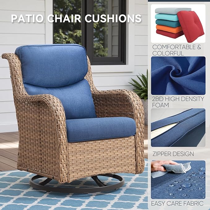 9-Piece Outdoor Patio Cushion Set - Fade & Water Resistant with Removable Olefin Cover, 22x24x4 Inch Memory Foam Cushions for Wicker Sectional Sofa – Blue/Crescent