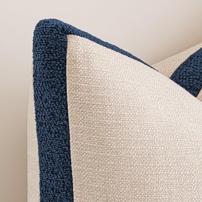 a moment Loop Yarn Linen-Like Pillow Cover Natural Soft Decorative Throw Pillow Case Farmhouse 12x20 Inch, Bohemian Textured Cushion Cover for Sofa Bed, Wrinkle-Resistant Home Decor Navy Blue