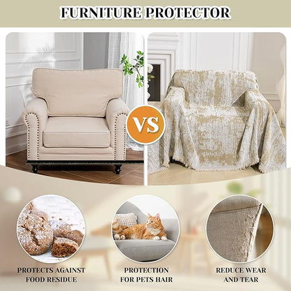 MEETSKY Small Couch Cover Oversized Recliner Covers Washable Armchair Sofa Cover for Dog, Chenille Khaki Abstract Geometric Jacquard Sofa Throw Cover Durable Modern Single Sofa Slipcovers, 71" X 91"