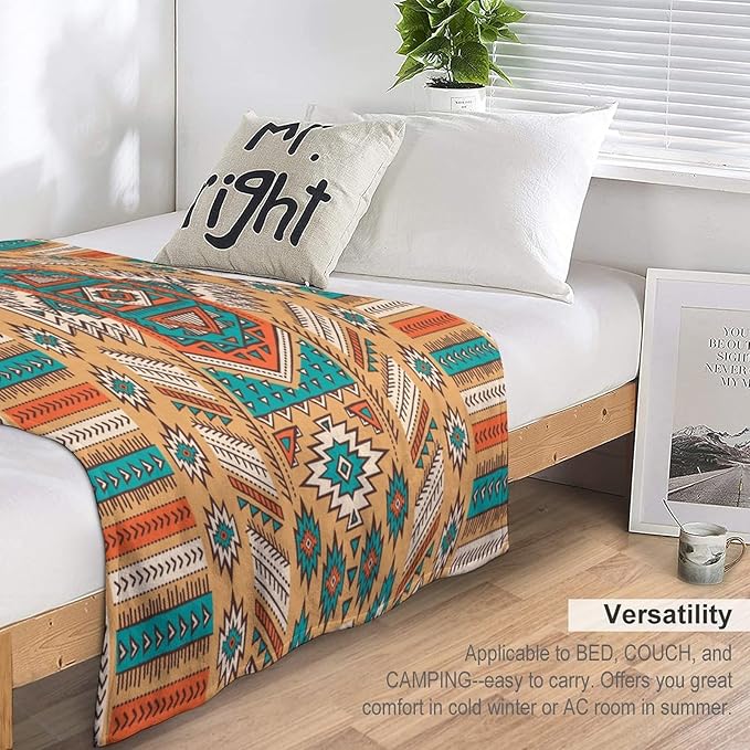 Aztec Throw Blanket, Tribal Navajo Print Native Blanket for Camping Outdoor Couch Sofa Bed 60"x80"