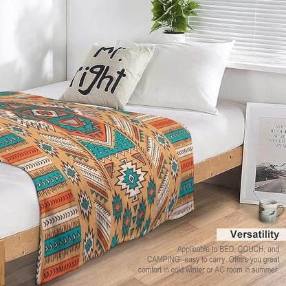 Aztec Throw Blanket, Tribal Navajo Print Native Blanket for Camping Outdoor Couch Sofa Bed 60"x80"