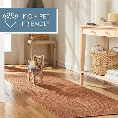TOWN & COUNTRY BASICS Pax Herringbone Textured Solid Everwash® Washable Area Rug, Low Pile, Non-Slip Backing, Easy Clean Pet & Family Friendly Rug, Rust, 1'11"x2'11"