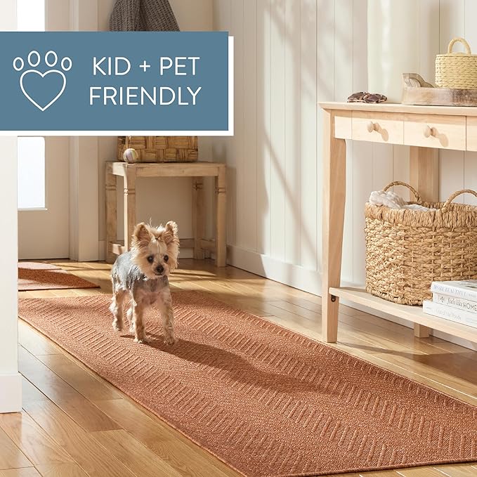 TOWN & COUNTRY BASICS Pax Herringbone Textured Solid Everwash® Washable Area Rug, Low Pile, Non-Slip Backing, Easy Clean Pet & Family Friendly Rug, Rust, 9'10"x14'