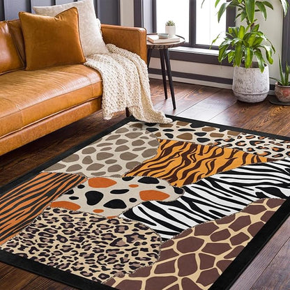 9CH Abstract Leopard Area Rug 7' X 5' Black Brown Animal Skin Print Floor Carpet Non-Slip Soft Modern Rugs for Girls Bedroom Office Dining Room Living Room