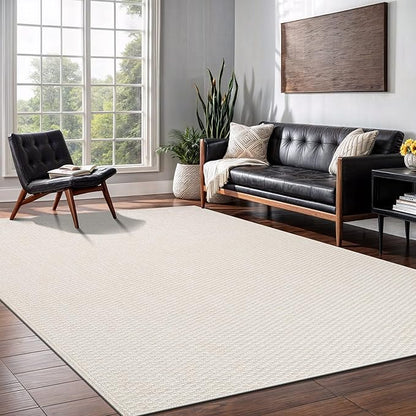 Easy Jute Rug 5x7 Indoor Outdoor Natural Rugs Solid Fiber Rug Woven Area Rug Boho Easy Clean Inside Carpet for Living Room Bedroom Dining Room Hallway or Outdoor Patio Porch (5 X 7 Bone)