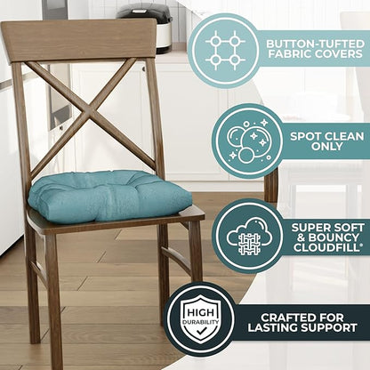 Klear Vu Gripper Overstuffed Universal Non-Slip Dining Chair Cushions for Kitchen Decor or Office Use, U-Shaped Skid-Proof Seat Pad, 17x17 Inches, 2 Count (Pack of 1), Linear Marine Blue