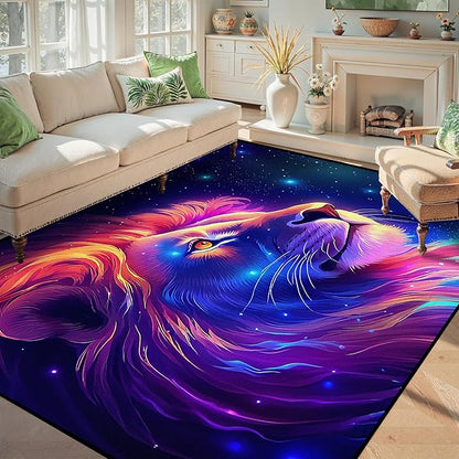 5' X 7' Galaxy Lion Rug 3D Fierce Lions Area Rugs for Kids Bedroom Living Room Playroom Gameroom Boys Glitter Carpet Throw Rugs Floor Mat