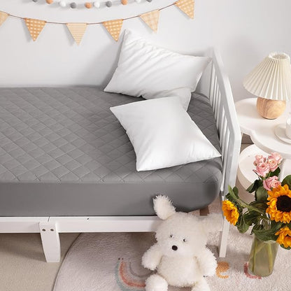 NTBAY 2 Pack Waterproof Mini Crib Mattress Protector, Quilted 24"x38" Fitted Mattress Cover - Machine Washable - Soft and Breathable Baby Mattress Pad Sheet for Mini Crib and Baby Playards, Smoke Grey