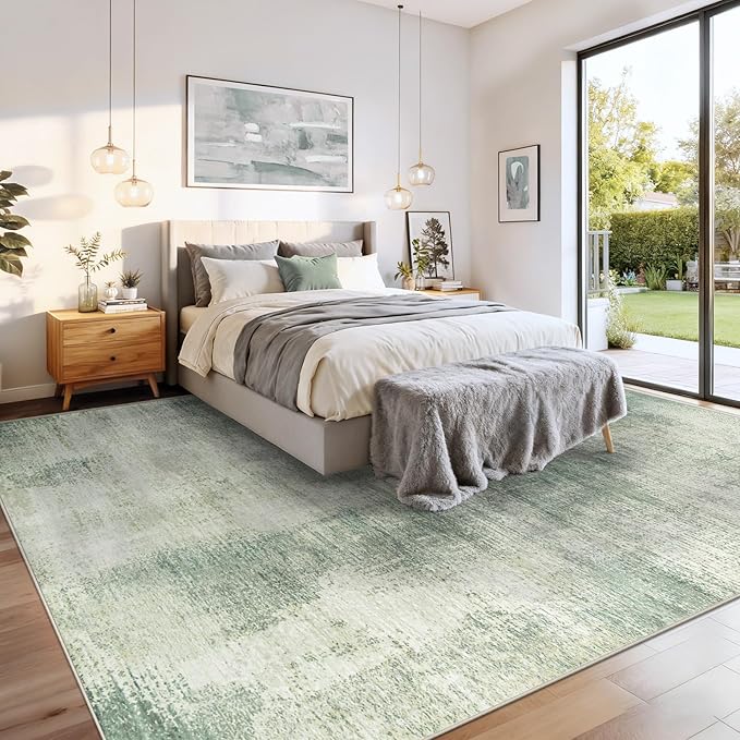 8x10 Area Rugs for Living Room: Washable Modern Abstract Rug Large Soft Non-Slip Rugs Indoor Low-Pile Carpet for Bedroom Dining Room Home Office (Green, 8'x10')