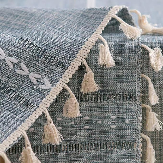 Bedside Table Cloth with Tassel Small Table Cover for Nightstand,Bedside Table TV Microwave (Grey Blue, 17.7 * 39.4inches)
