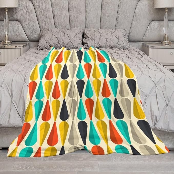 Mid Century Throw Blanket, Modern Drop Shape Retro Colors Boho Orange Teal Black Geometric Pattern Throws Blankets for aby Toddler Dog Cat 30"x40"