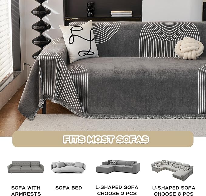 MEETSKY Couch Cover Sofa Cover Washable,Chenille Sofa Covers for 2 Cushion Couch Sofa, Sofa Slipcover Loveseat Pet Couch Covers for Sectional Sofa,71" X118"