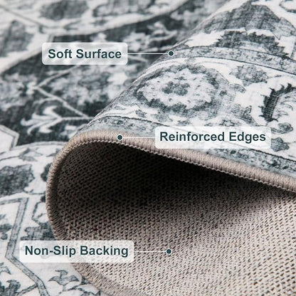 WILLSUN Washable Area Rugs, 9x12 Non-Slip Boho Large Area Rugs for Living Room, Bedroom, Machine Washable Vintage Rug, Indoor Floral Print Carpet for Home Decor, Kid & Pet Friendly Mat