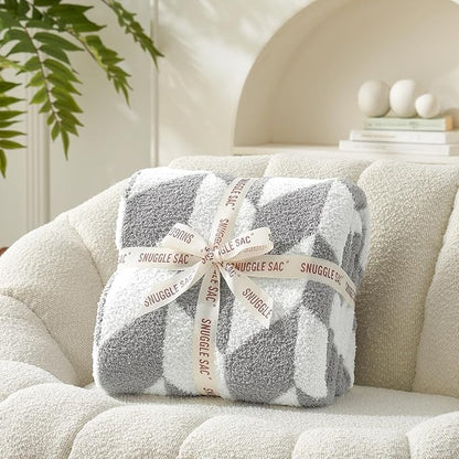 Snuggle Sac Chevron Throw Blanket for Couch, Reversible Super Soft Warm Blankets Cozy Knit Fuzzy Plush Lightweight Throws for Sofa, Bed, Camping,Grey,50x60 inches