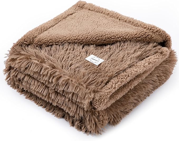 Brown Dog Blanket Waterproof Calming Pet Blankets Fluffy Long Faux Fur Pets Couch Throw Blankets for Cat Love Bed Cover Washable(Brown,M-57x40in)