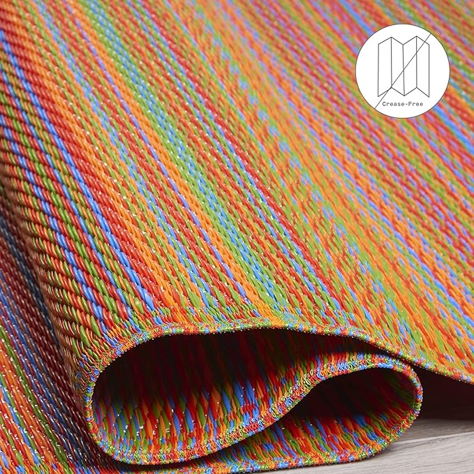 Fab Habitat Outdoor Rug - Waterproof, Fade Resistant, Crease-Free - Premium Recycled Plastic - Striped - Patio, Porch, Deck, Balcony - Cancun - Multicolor - 5 x 8 ft