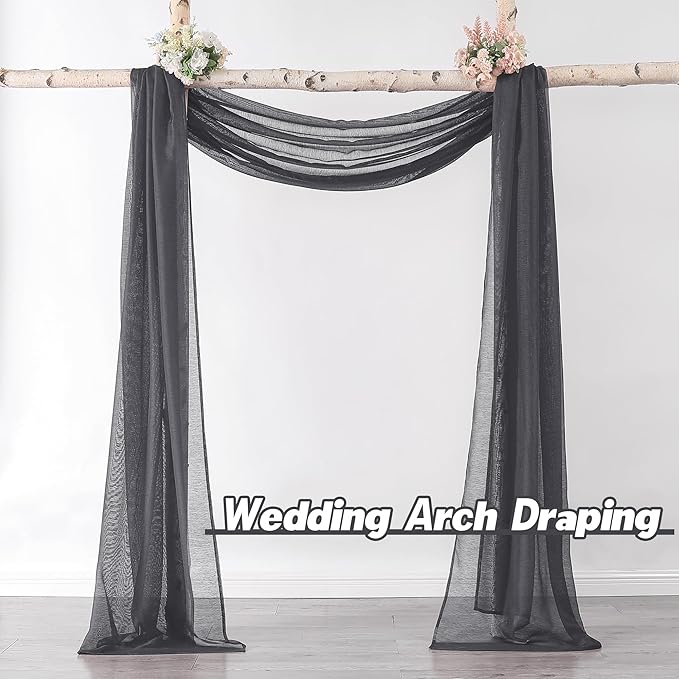 DONREN Luxury Soft Sheer Curtains Scarf for Windows - Semi Voile Window Scarf Valance,34 Inches Wide by 144 Inches Long (1 Panel,Dark Grey)