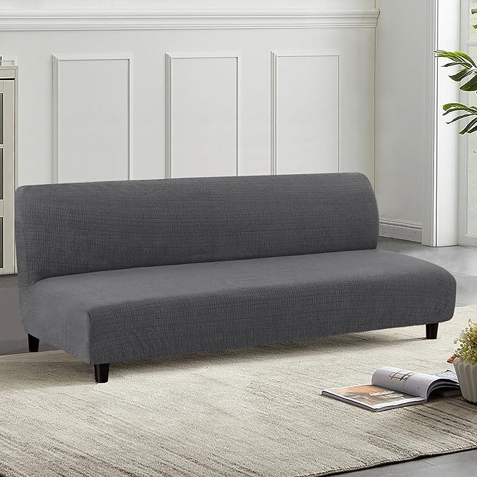 H.VERSAILTEX 100% Waterproof Armless Futon Cover, Armless Sofa Cover Stretch Jacquard Couch Cover for Futon, Dual Waterproof Sofa Cover, Leakproof Furniture Protector for Pets, Grey