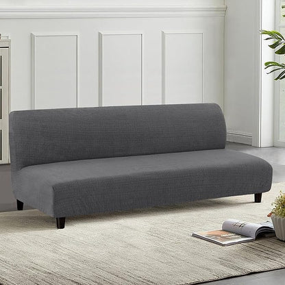 H.VERSAILTEX 100% Waterproof Armless Futon Cover, Armless Sofa Cover Stretch Jacquard Couch Cover for Futon, Dual Waterproof Sofa Cover, Leakproof Furniture Protector for Pets, Grey